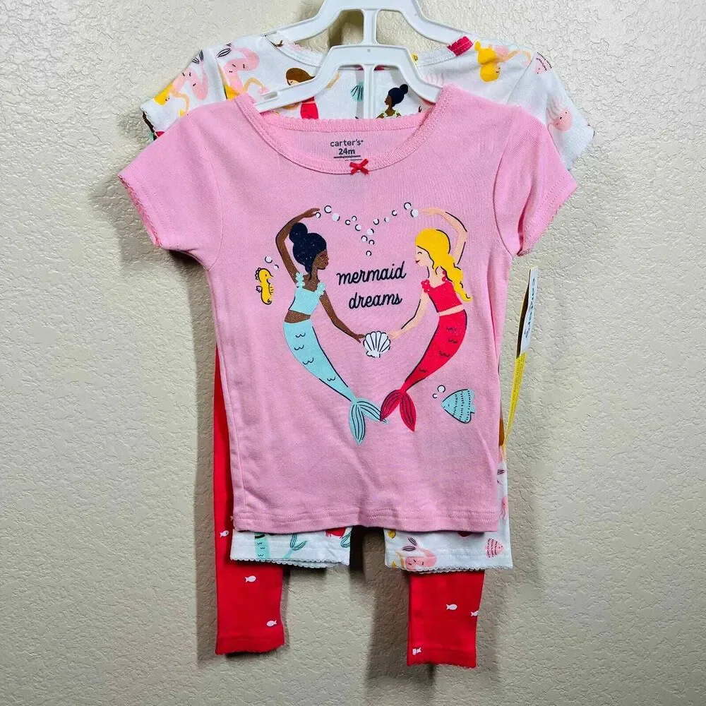 Carters Girl 24 months 4-Piece Pink Mermaid 100% Snug Fit Cotton Pajamas